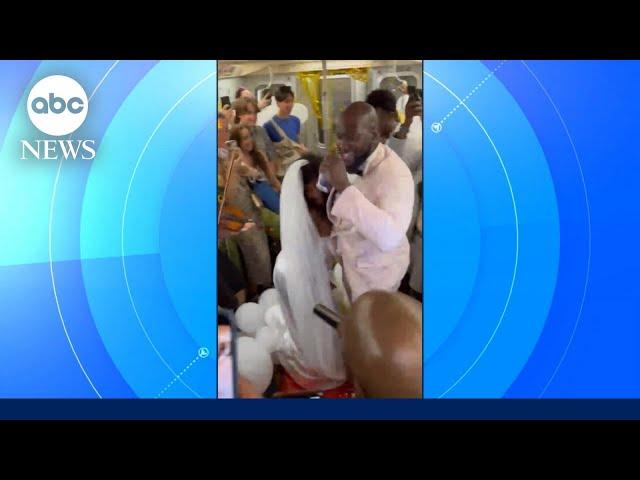 Wedding reception on the subway