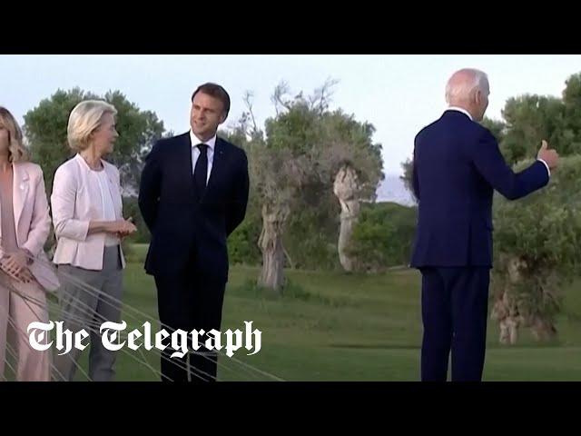 Joe Biden appears to walk off during G7 flag ceremony