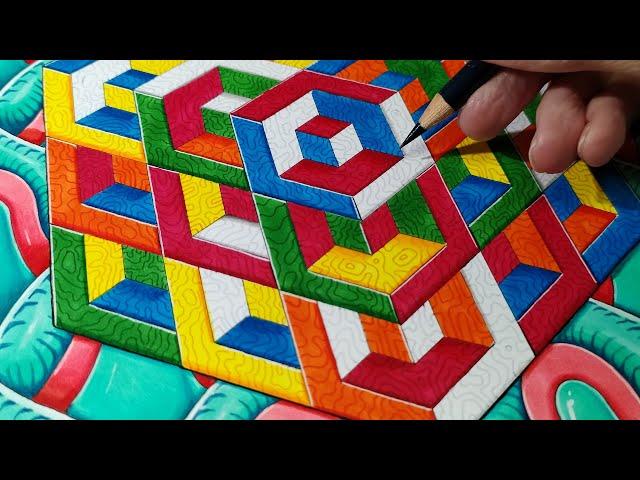 Psychedelic Geometric Drawing ( Trippy Art Timelapse )