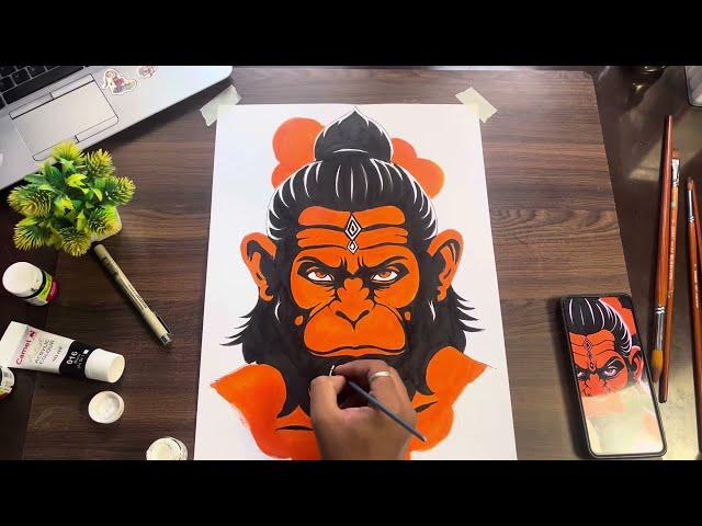 How To Draw Hanuman Ji, Hanuman Ji Painting , Step by Step Tutorial 