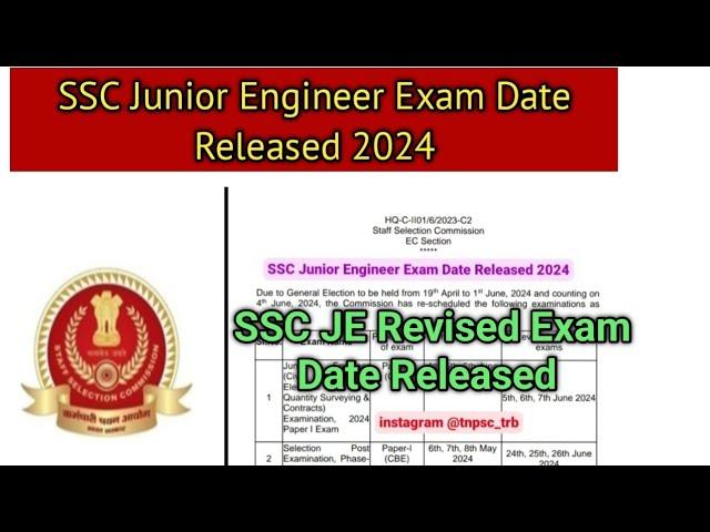 SSC Junior Engineer Exam Date Released 2024 / SSC JE Revised Exam Date Released