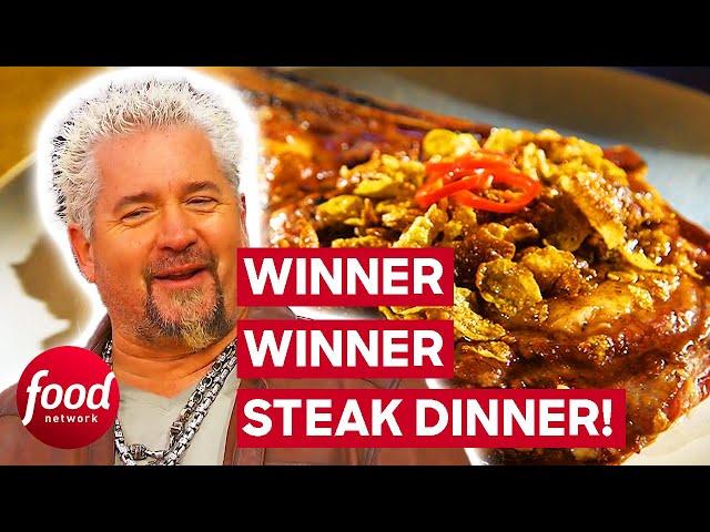 Guy Fieri LOVES Chef's INGENIOUS Steak Dinner! | Guy's Grocery Games