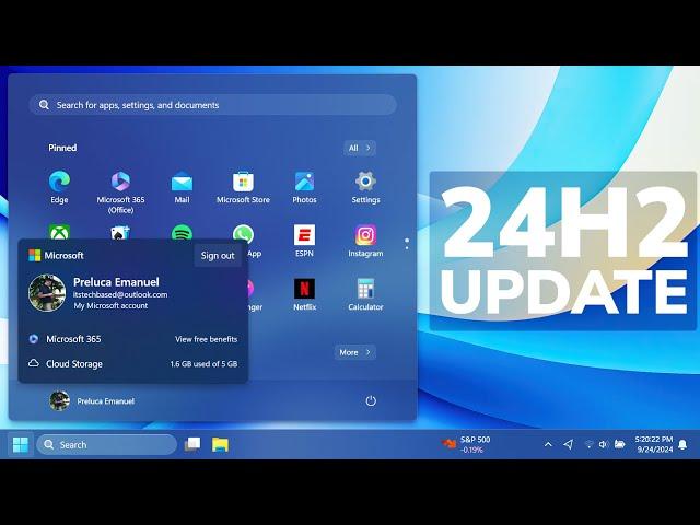 New Windows 11 24H2 Update - Start Menu and Taskbar Changes in Release Preview (Build 26100.1876)