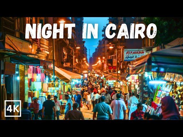 Cairo Egypt  - Busy Night Walk Downtown and Street Vendors | 4K Walking Tour