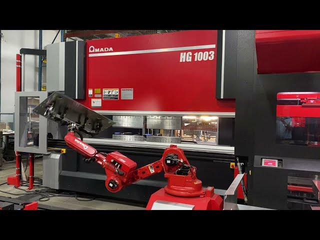 EVS Metal's Amada HG1003 with ATC and Automated Bending Robot Fabricating Solar Panel Mounts