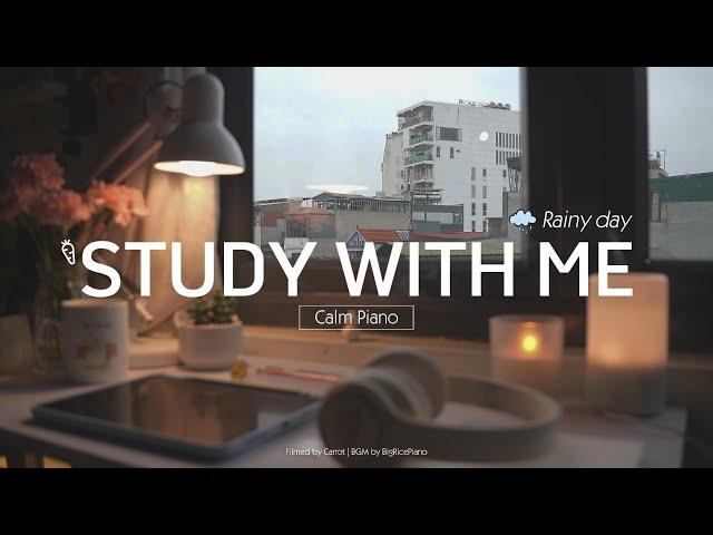 1-HOUR STUDY WITH ME | Calm Piano, Rain sounds️ | Pomodoro 25/5 | Rainy Day