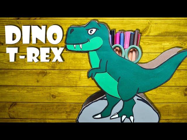 T-Rex Dinosaurier Spardose & Stiftehalter basteln aus Pappe - cardboard dinosaur pen holder DIY [4K]