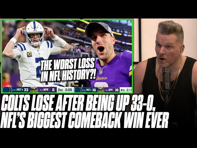 Pat McAfee Reacts To Colts Losing To Vikings After 33-0 Lead, Biggest Comeback In NFL History
