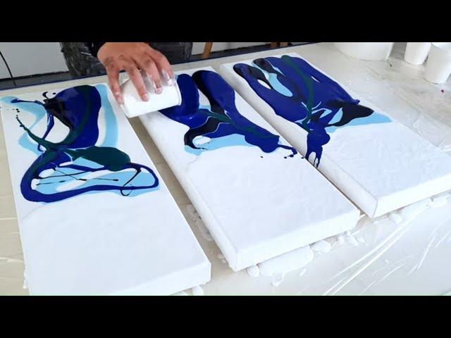 Fluid Art OCEAN Triptych - Acrylic Pour Painting / dutch pour