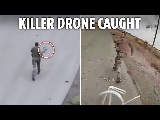 Incredible moment Russian soldier catches kamikaze drone that chased him down before fatal blast