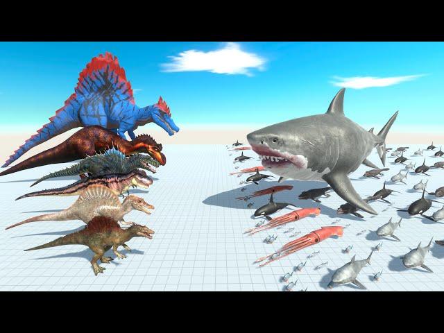 Spinosaurus Dinosaurs Evolution VS Megalodon and Aquatics Team