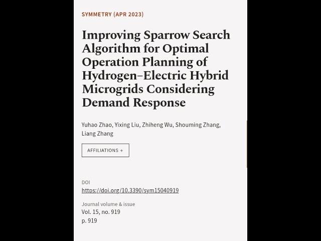 Improving Sparrow Search Algorithm for Optimal Operation Planning of Hydrogen–Electri... | RTCL.TV
