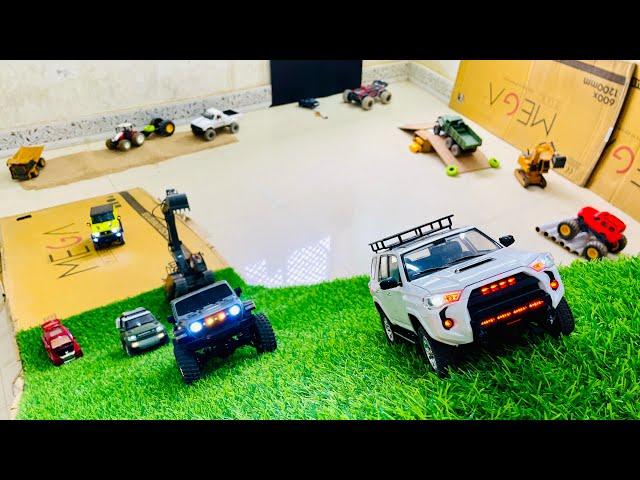 Rc cars Obstacle test, Toyota Fortuner, Range Rover Defender, Volvo Excavator, suzuki jimny, jeep