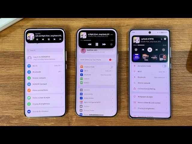 OnePlus OxygenOS 15 vs Apple iOS 18 vs Honor MagicOS 8.0 - Dynamic Island