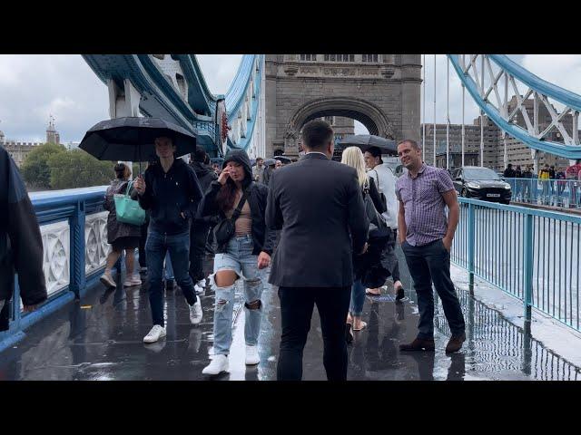 Tower Bridge London  wet and windy, Saturday afternoon