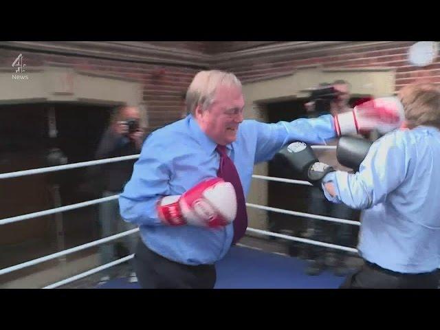 John Prescott boxing with Michael Crick on the election trail