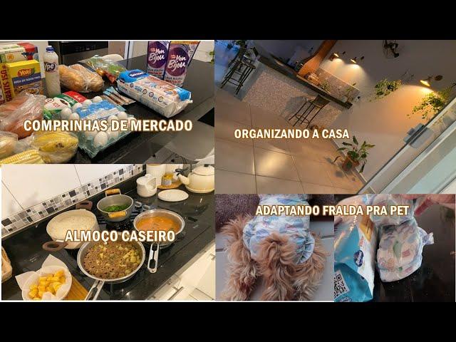 Mercado da semana,Lavei geral área externa e tapetes da casa, fralda de bebê pra pet, comida caseira