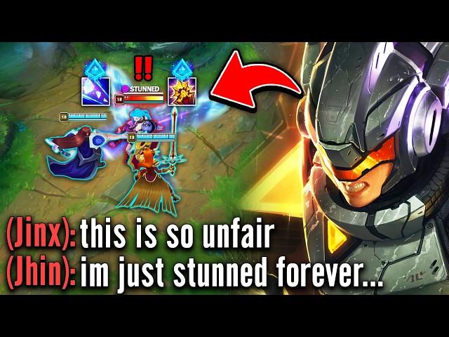 This bot lane comp has an UNLIMITED stun chain and it's hilarious... (JHIN CAN'T MOVE)