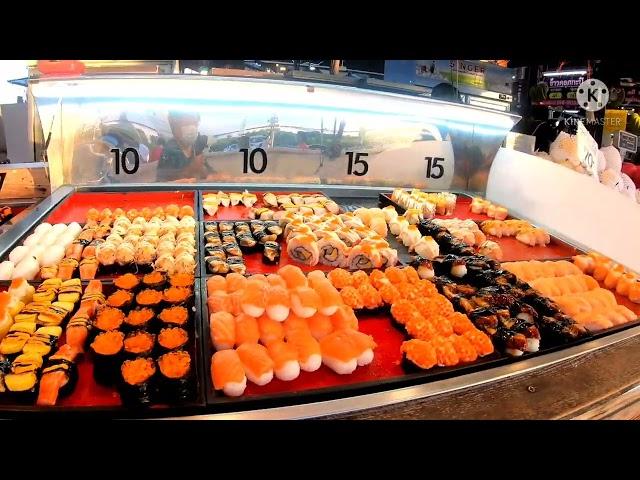 Sushi bar &  Salmon sashimi sets To go in  JJ  Chonburi Night market