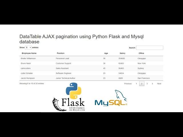 DataTable AJAX pagination with Search using Python Flask and Mysql database