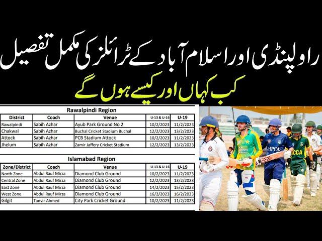Cricket Trails |Rawalpindi |Islamabad |Multan | Region Full info | U 19 Pakistan cricket board
