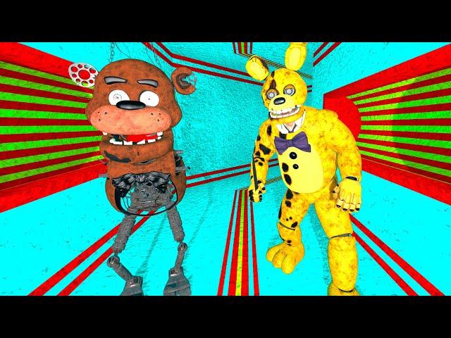 The animatronics from the movie are chasing us in the Garry's Mod sandbox FNAF COOP