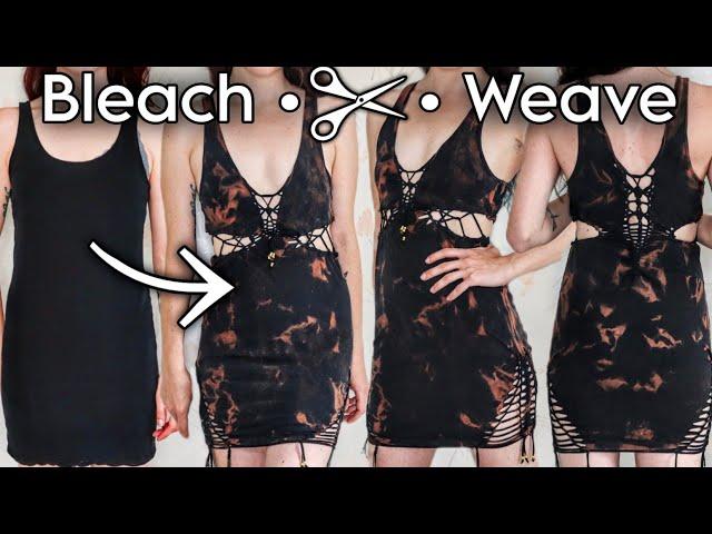 Bleach tie dye and slit weave tutorial | Tank top dress upcycle