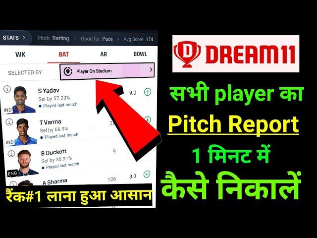 Dream11 में सभी प्लेयर का Pitch ( Stadium) Report , 1 मिनट में कैसे देखें ?