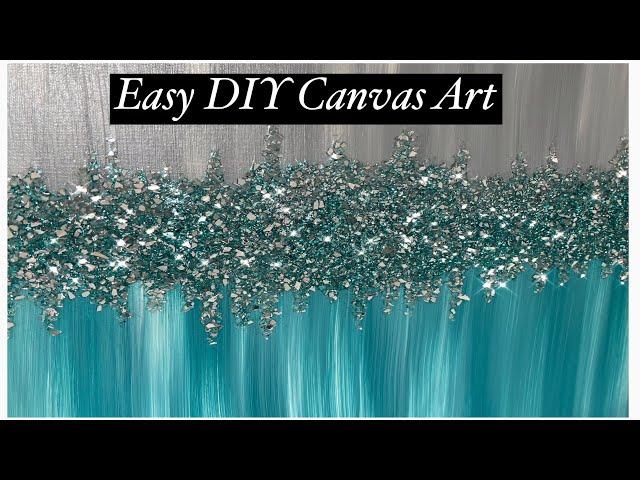 Bling Canvas Painting with Crushed Glass and Glitter / Turquoise / Teal / DIY