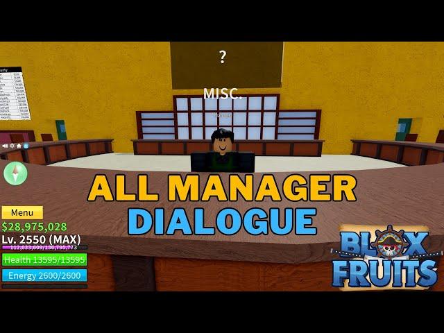 All Manager Dialogue & Their Meanings in Blox Fruits | How To Talk To The Manager in Blox Fruits?