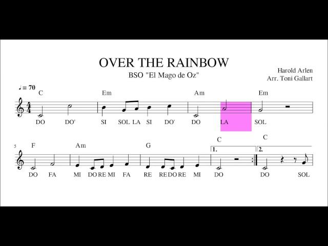 OVER THE RAINBOW. Partitura + playalong (flute, recorder,  flauta, violín, oboe , fagot...)