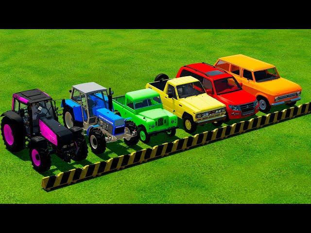 TRANSPORTING FIVE COLOR VALTRA VALMET, ZETOR CRYSTAL, SANTANA CRYSTAL, NISSAN SAFARI, PAJERO - FS 22