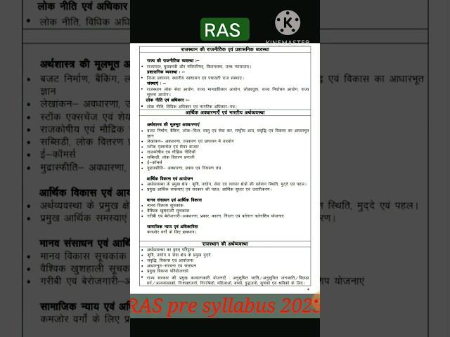 #shorts RAS PRE SYLLABUS #ras pre syllabus 2024