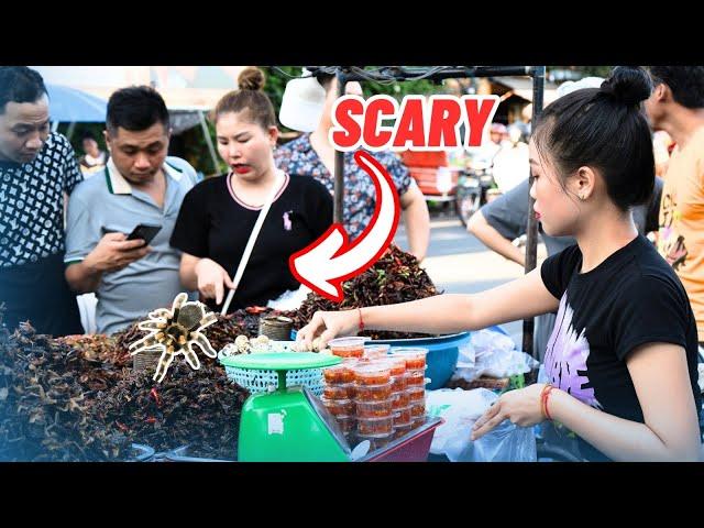 Eating scary FRIED INSECTS on the street! (Exotic Food)