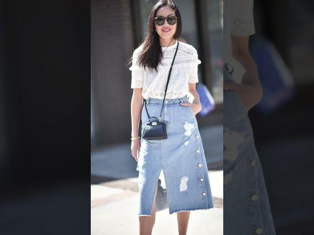 포인트 하나면 엣지 폭발 스커트룩 #데님 #옷잘입는법