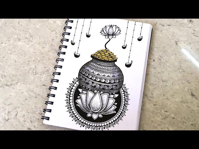 Dhanteras Special Mandala Art | Kalash with Lotus Mandala Drawing