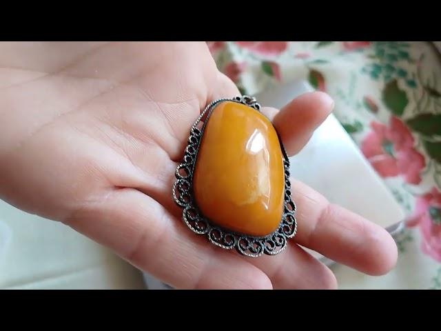 Рідкісний вінтажний РЕТРО бурштиновий кулон мельхіор amber pendant