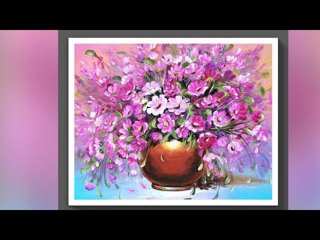 Pink Daisies in a Vase _Acrylic Painting ||Step-by-Step Tutorial For Beginners