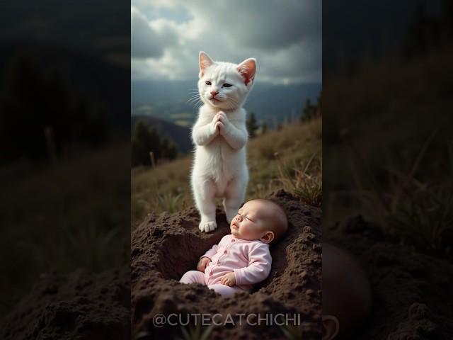Kitten prays for Jesus to help poor baby luckily Jesus appeared and saved the baby #kitten #jesus