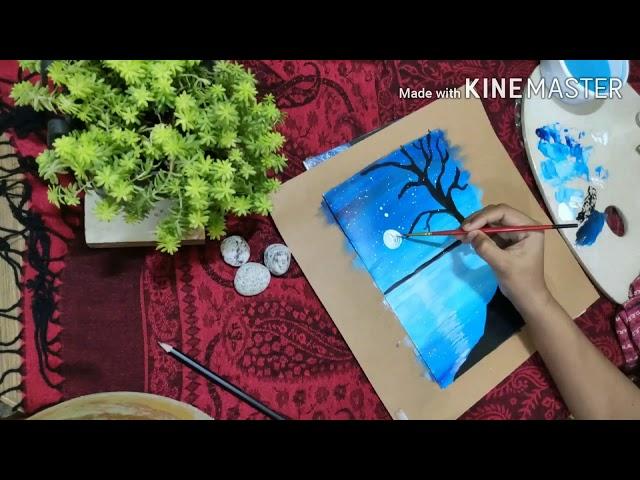 Painting of a full moon | Acrylic Painting | Blend Spectrum Art Studio