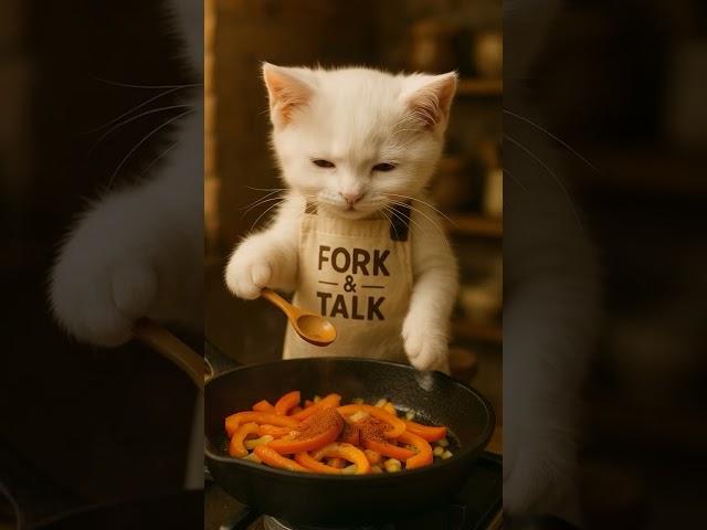 Fluffy Kitten Cooks Perfect Shakshuka  #ai #aifood #kitten #shakshuka #shorts