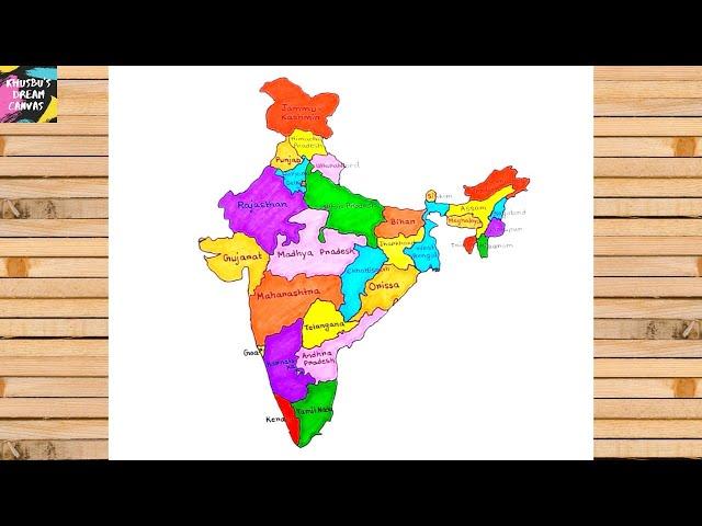 How to draw India map with states | India map drawing easy | India map pointing in English