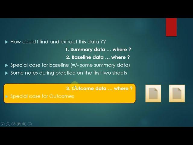 3. Extraction of dichotomous and continuous outcomes & (mean & SD change) calculation.