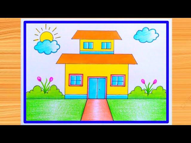 House drawing | Ghar drawing | My home art| How to draw beautiful landscape | How to draw a house