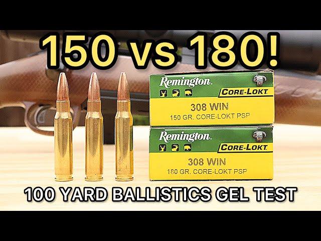 308 Winchester Remington Core-Lokt 150 vs 180 Ballistics Gel Ammo Test