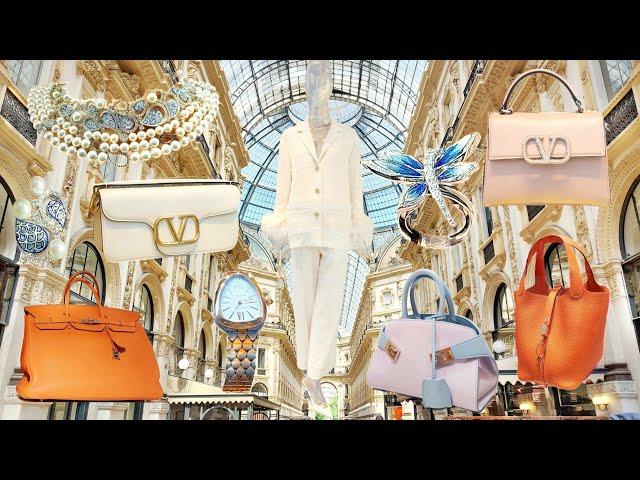 Shopping in Milan: HERMES, VALENTINO,  BULGARI, FERRAGAMO, VERSACE..... Luxury Shopping Vlog 2024.