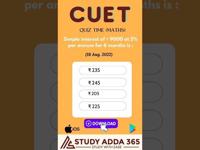 Daily Quiz Maths ll Maths Questions ll CUET ll #maths #quiz #cuet #ytshorts #youtubeshorts #youtube