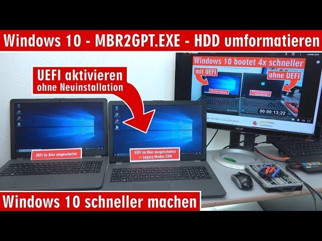 Windows 10 - mbr2gpt.exe - Windows 10 schneller machen - HDD SSD umformatieren - [4K]