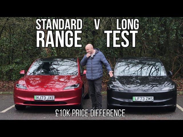 Standard v Long Range convoy comparison of New 2024 Tesla Model 3 Highland