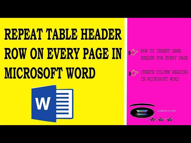 Repeat table header row on every page| create header for table| Microsoft word| column heading